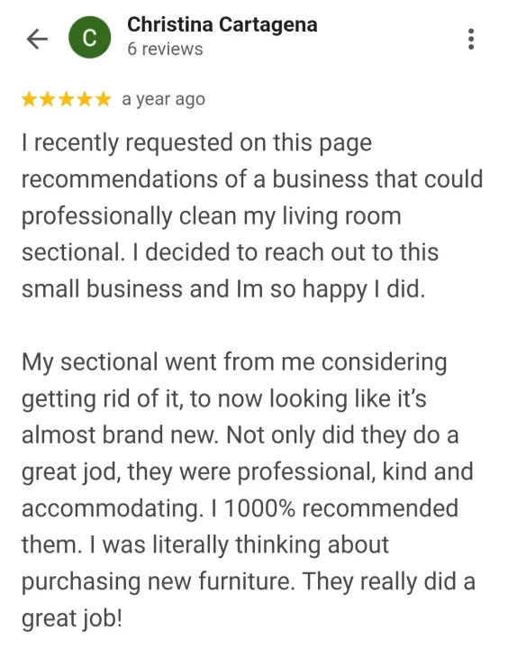 carpet cleaning testimonial in palm coast