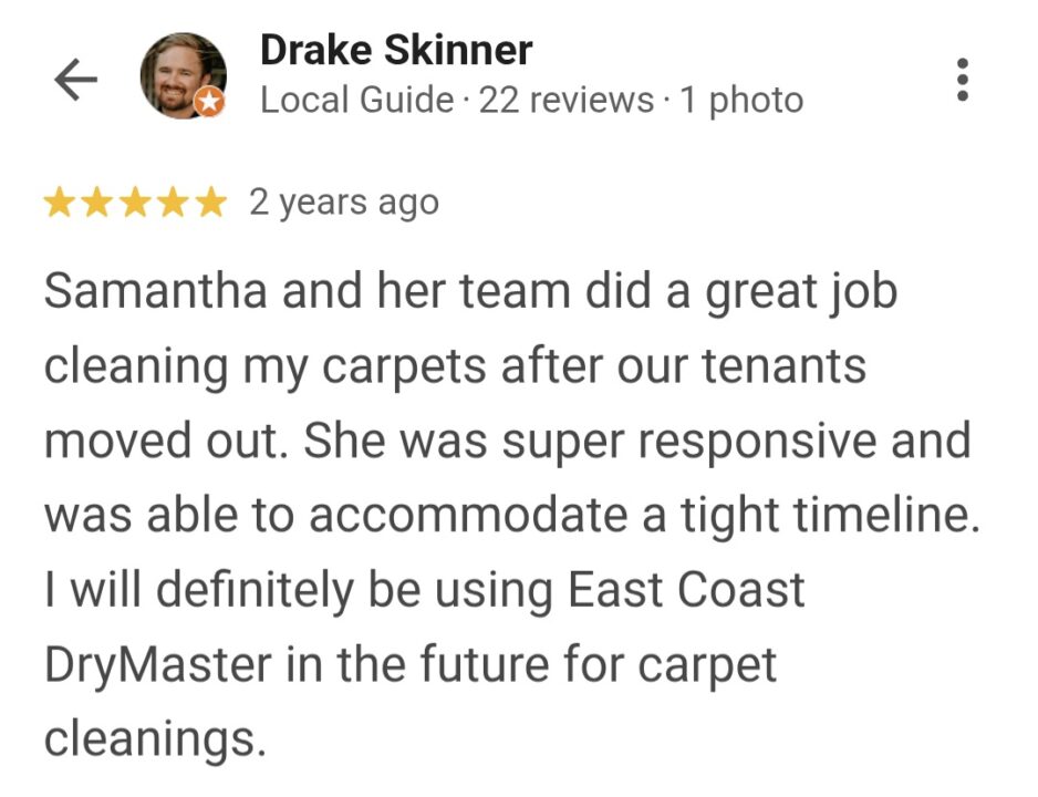 carpet stain removal testimonial in palm coast